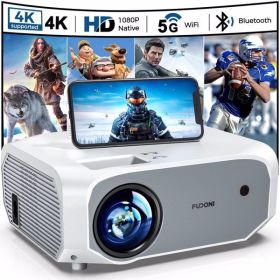 Projector with WiFi and Bluetooth - Native 1080P 5G WiFi 4K projector compatible with FUDONI 10000L Portable Outdoor with Screen; Home Theater Project