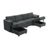 109*54.7" Chenille Modular Sectional Sofa,U Shaped Couch with Adjustable Armrests and Backrests,6 Seat Reversible Sofa Bed with Storage Seats for Livi