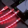 1.2m/3.9ft 3In1 LED Flowing Light Charging USB Cable For IPhone Android Type-C